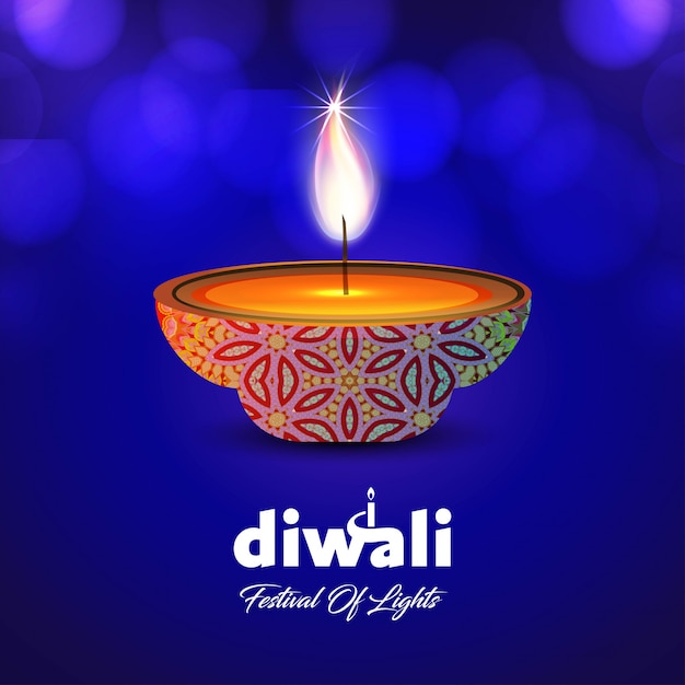 Diwali ontwerpt blauwe achtergrond en typografievector