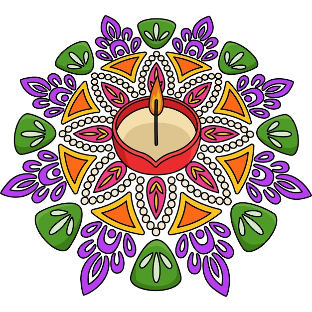 Vector diwali rangoli cartoon colored clipart