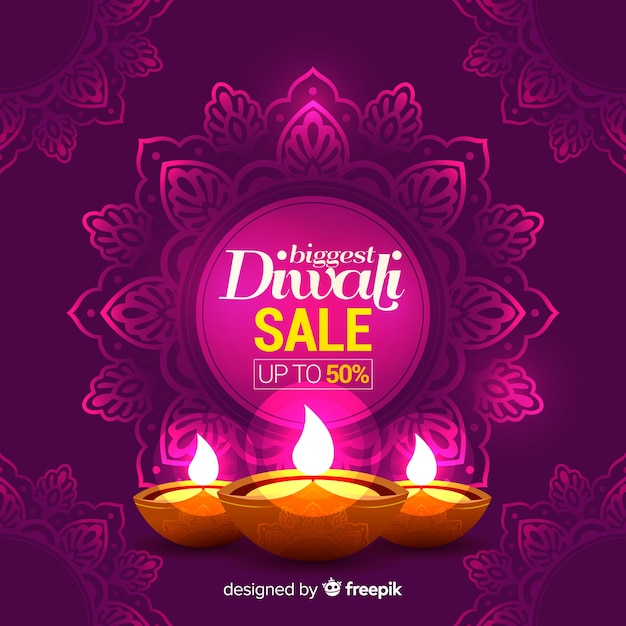 Vettore concetto di vendita diwali con sfondo design piatto
