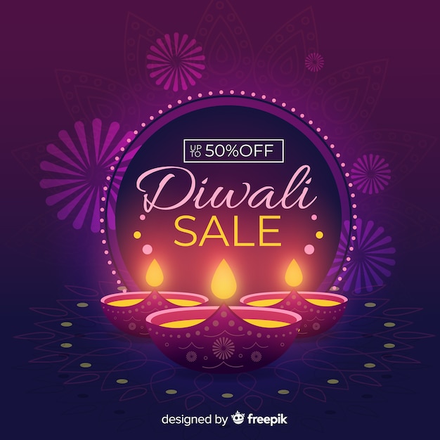 Vector diwali sale concept with flat design background