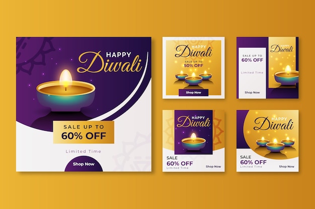 Diwali sale event instagram post set