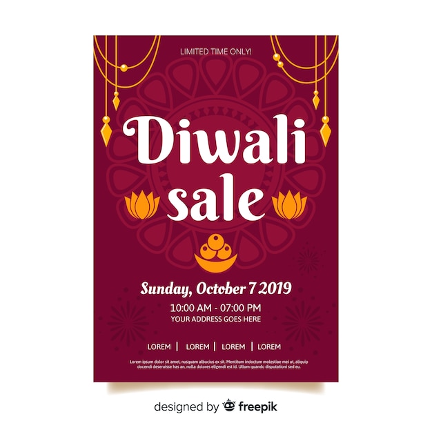 Diwali sale  flyer template in flat design style