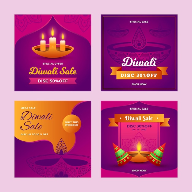 Vector diwali sale instagram post collection