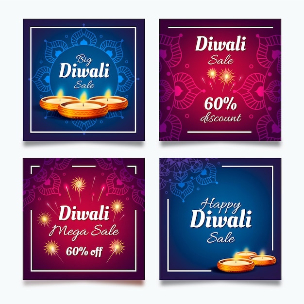 Vettore diwali vendita instagram post collection