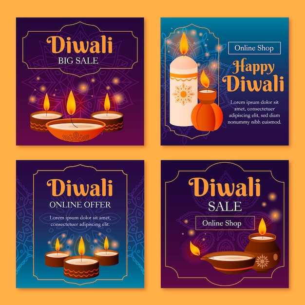 Vector diwali sale instagram posts