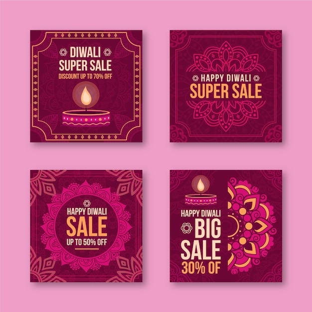 Vector diwali sale instagram posts