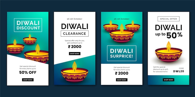 Vector diwali sale instagram stories collection