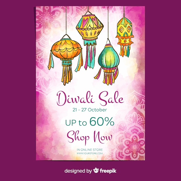 Diwali sale poster with watercolor