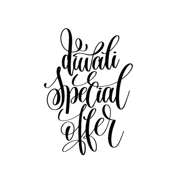 Diwali special offer black calligraphy hand lettering text isolated on white background for indian