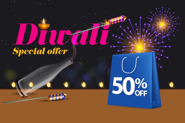 Modello di banner sconto offerta speciale diwali con elementi diwali