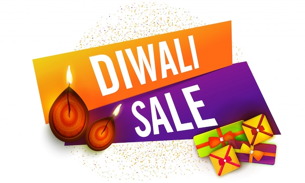 Vector diwali verkoop banner met kleurrijke cadeau dozen.