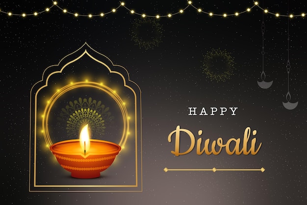 Vector diwali wensen met lichten