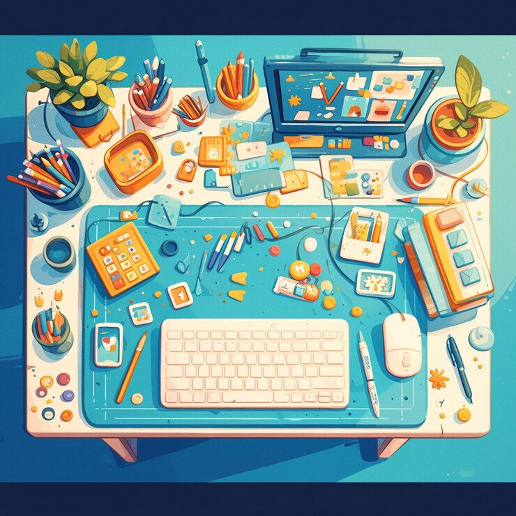 Vector diy craft stations set up for creative kids