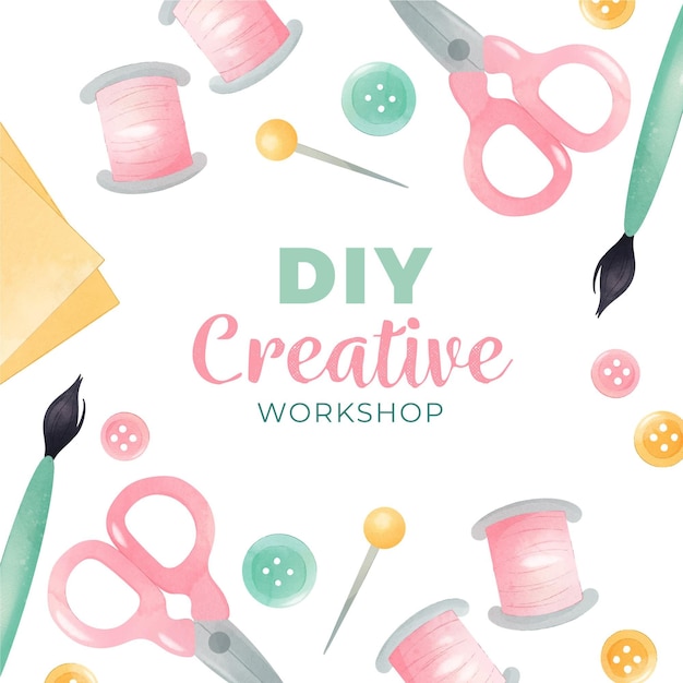 Diy creative workshop with scissors and thread