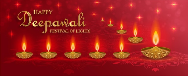 Diya lamp with fire lighting for diwali, deepavali or dipavali, the indian festival of lights on color background