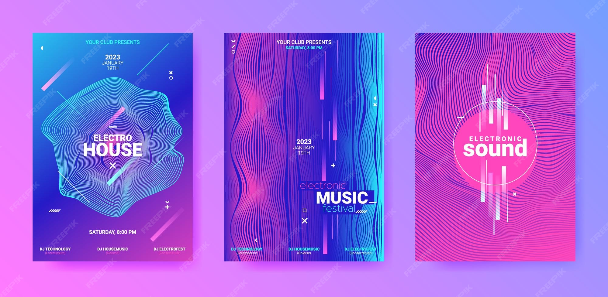 Premium Vector | Dj banners set electronic sound flyers design