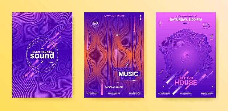 Vector dj banners set electronic sound flyers design