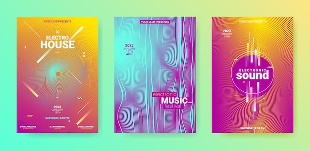Premium Vector | Dj banners set electronic sound flyers design