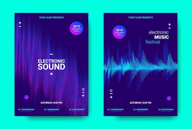 Dj banners set electronic sound flyers design