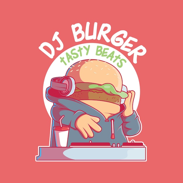 Dj Burger mixen muziek vectorillustratie Voedsel muziek grappig merk ontwerpconcept