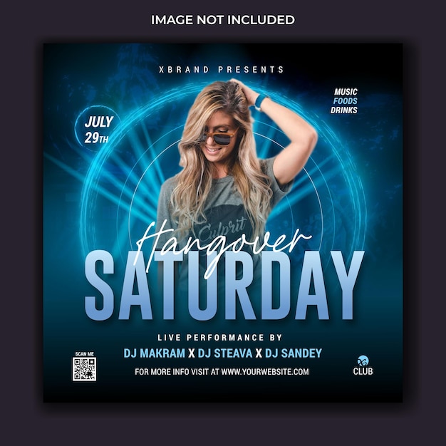 Dj club night party flyer social media post or web banner template