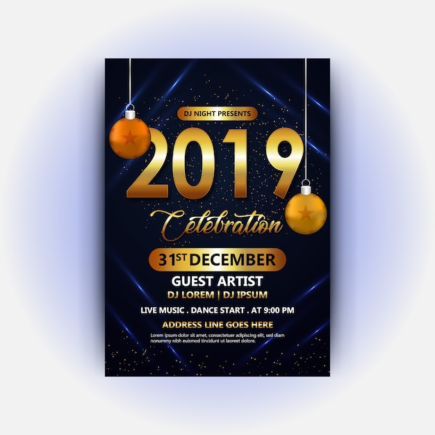 새해 복 많이 받으세요 2019의 dj 클럽 포스터