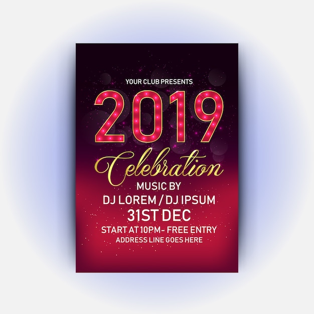 Vector dj club poster of happy new year 2019