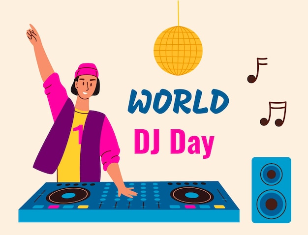 DJ Consept for music radio and live concert Disc jockey play records on audio mixers World dj day