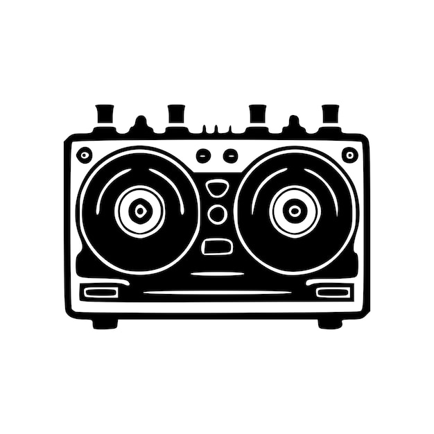 Dj console set icon black outlines isolated vector illustration