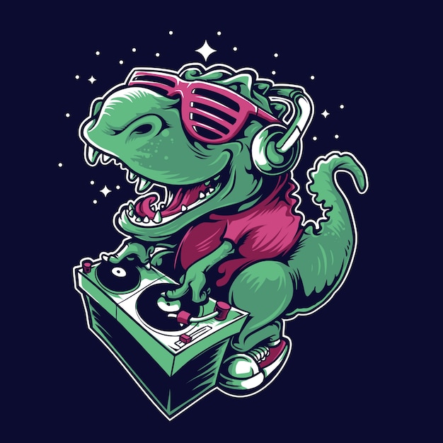 DJ Dinosaurus draait draaitafel