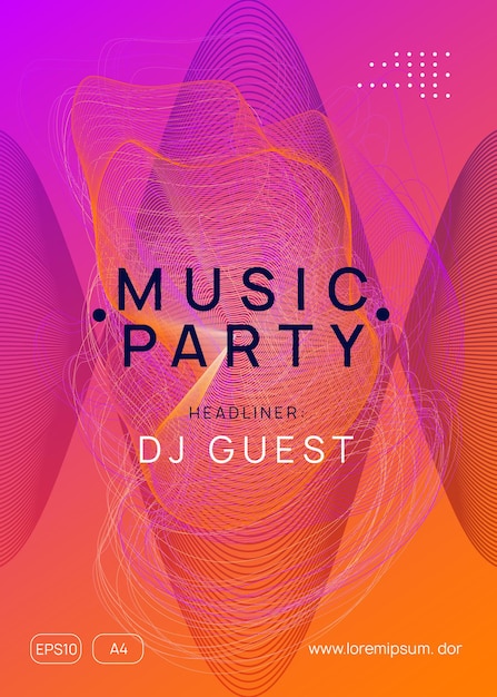 Vector dj event. dynamic gradient shape and line. futuristic discotheque magazine template. dj event neon flyer. techno trance party. electro dance music. electronic sound. club fest poster.