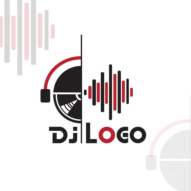 Vector a dj logo with a headphone and music waves a red and black logo