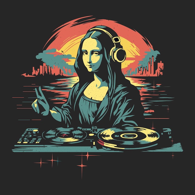 Dj mona lisa design vector illustration