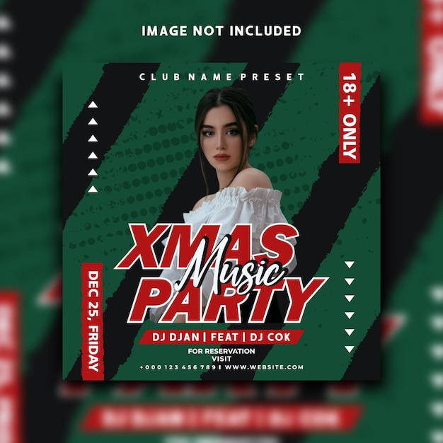 Vector dj music event xmas social media post instagram banner template design