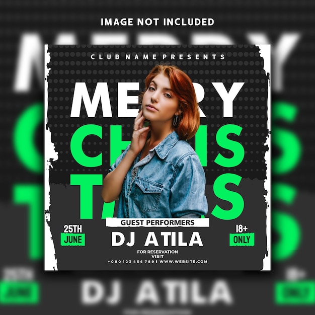 Dj muziekevenement Merry Christmas social media post Instagram-sjabloon voor spandoek