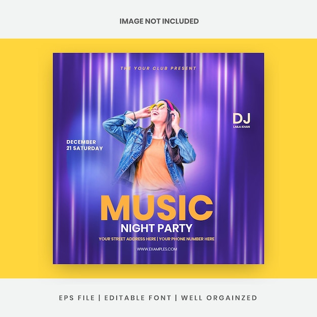 Vector dj night music party social media instagram post banner template