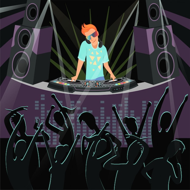 Vector dj party illustration of disco party at night club