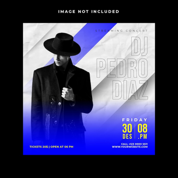 Vector dj party with music live social media post template