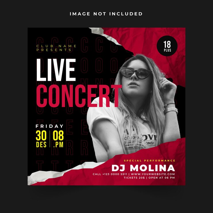 Vector dj party with music live social media post template