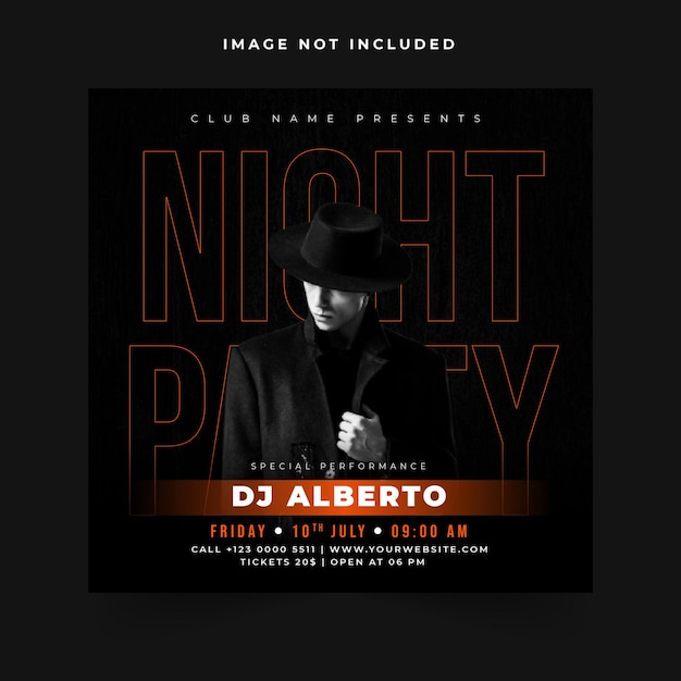 Dj party with music live шаблон сообщения в социальных сетях