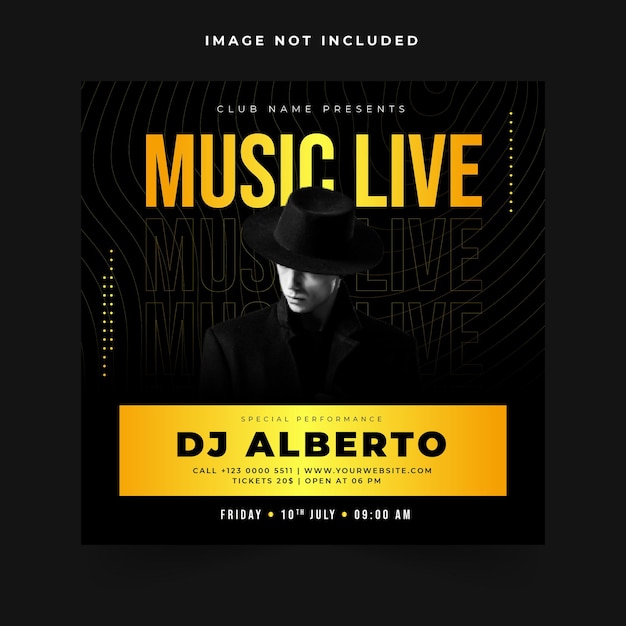 Dj party with music live social media post template