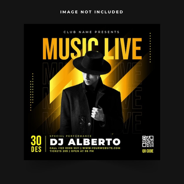 Vector dj party with music live social media post template