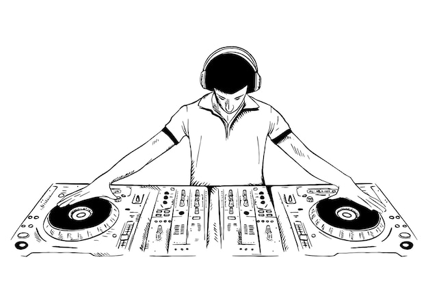 Vettore dj che suona l'illustrazione vettoriale della console