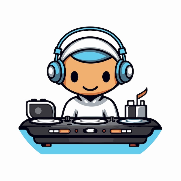 dj playing music with headphone and turntable vector illustration design