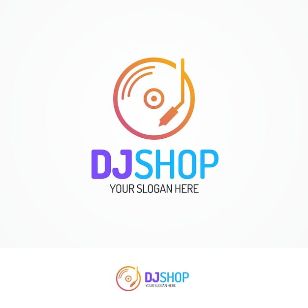 Vettore set di logo del negozio dj con icona di disco in stile color moderno isolato su sfondo bianco per uso in negozio di musica, società di suono, negozio di sistemi audio, mercato dj ecc. illustrazione vettoriale