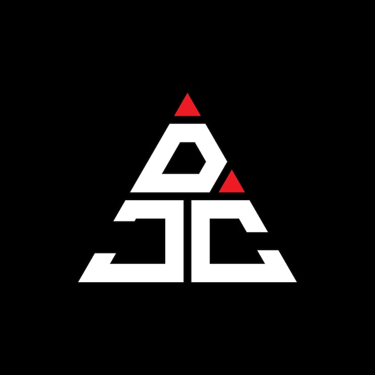 Vector 삼각형 모양의 djc 삼각형 로고 디자인, 모노그램 djc 세각형 터 로고 템플릿, 빨간색 djc 삼角형 로고, 간단하고 우아하고 고급스러운 로고