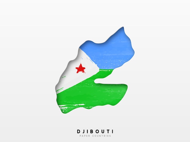 Djibouti detailed map with flag of country. Painted in watercolor paint colors in the national flag.