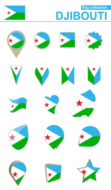 Vector djibouti flag collection big set for design