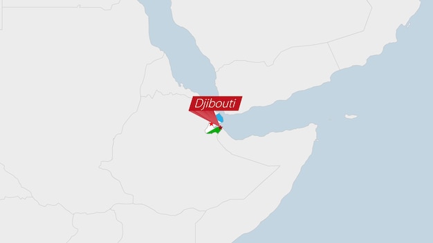 Карта Джибути выделена цветами флага Джибути и значком столицы страны Джибути