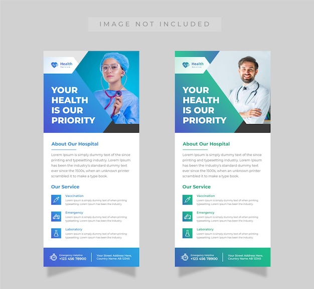 Dl medical rack card design with rollup banner template